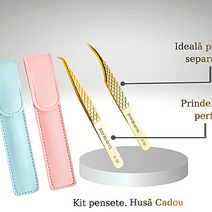 Set pensete profesionale pentru extensii gene cu husa cadou JIAS BEAUTY
